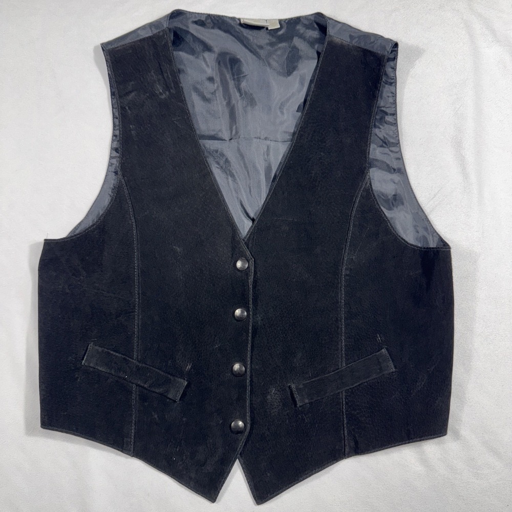 M.J.Carroll Vest L Black Leather Western Rodeo Bohemian Cottagecore Cowgirl